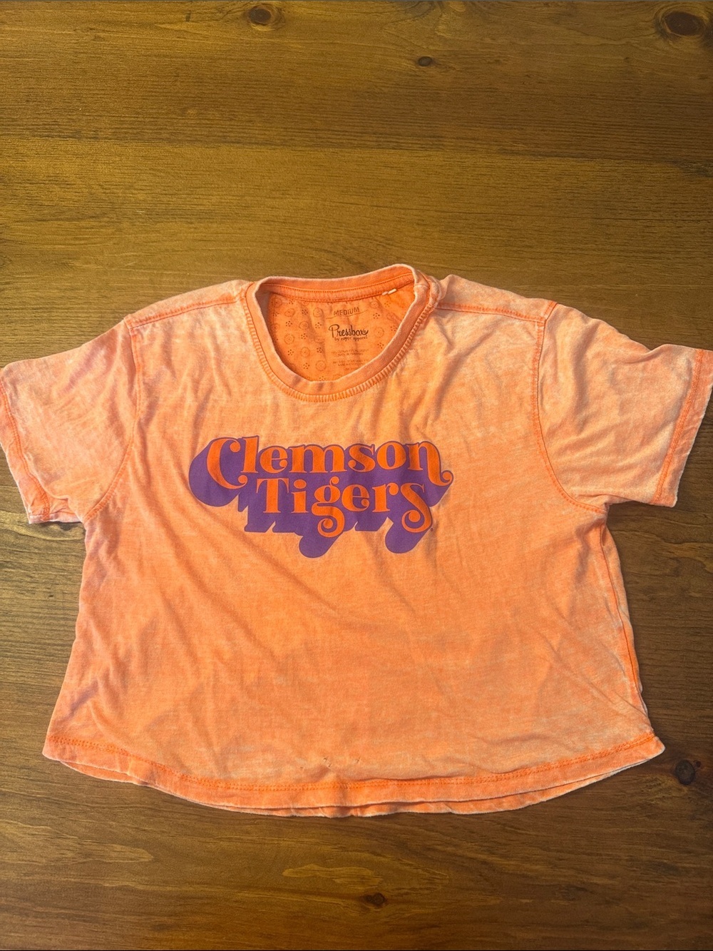 Pressbox Orange Graphic Tee with Subtle Print crop top